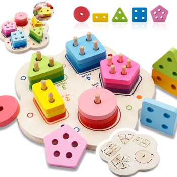 Wooden Shape Sorter and Stacking Toy for Toddlers Mwz-0237