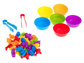 Small educational cars, planes, ships, trains for children who are learning to count and sort, set of 36 el.