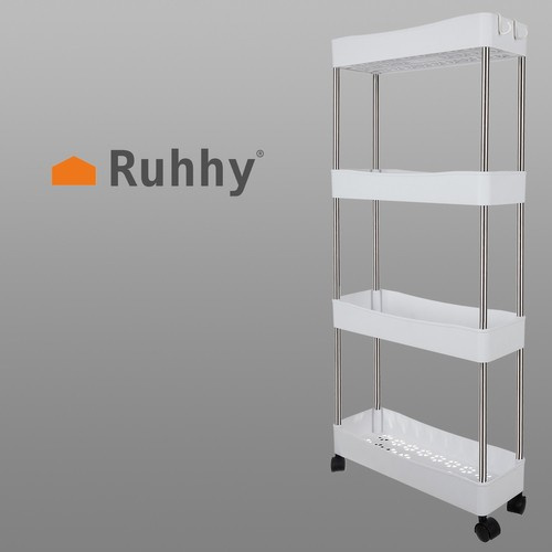 Ruhhy 4-Tier Slim Storage Cart on Wheels for Kitchen & Bathroom 24291, White (0)