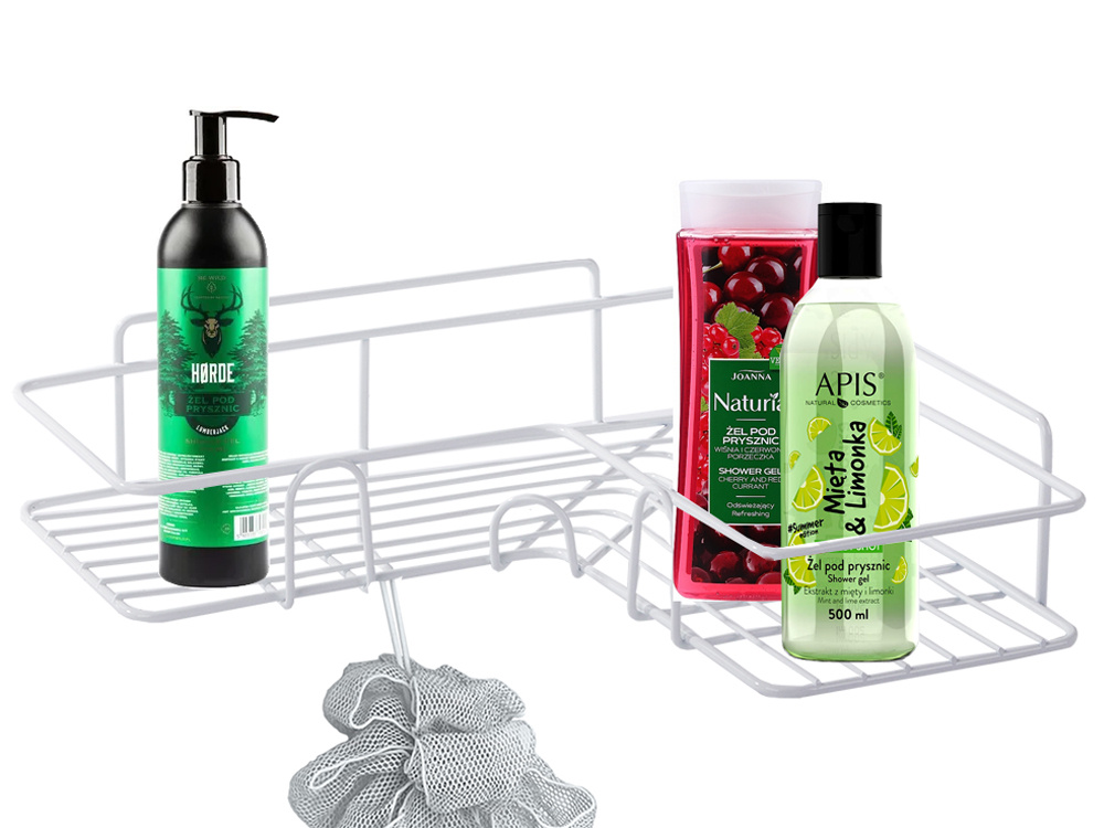 Corner loft bathroom shower shelf hanging hook white (0)