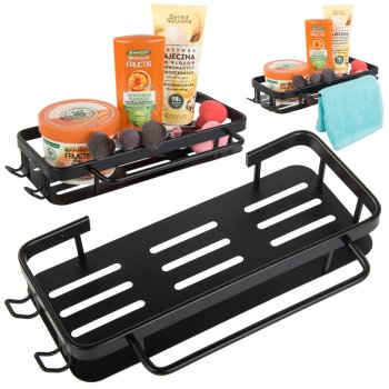 Metal Wall Shelf with Towel Rack for Bathroom – Loft Style, Black