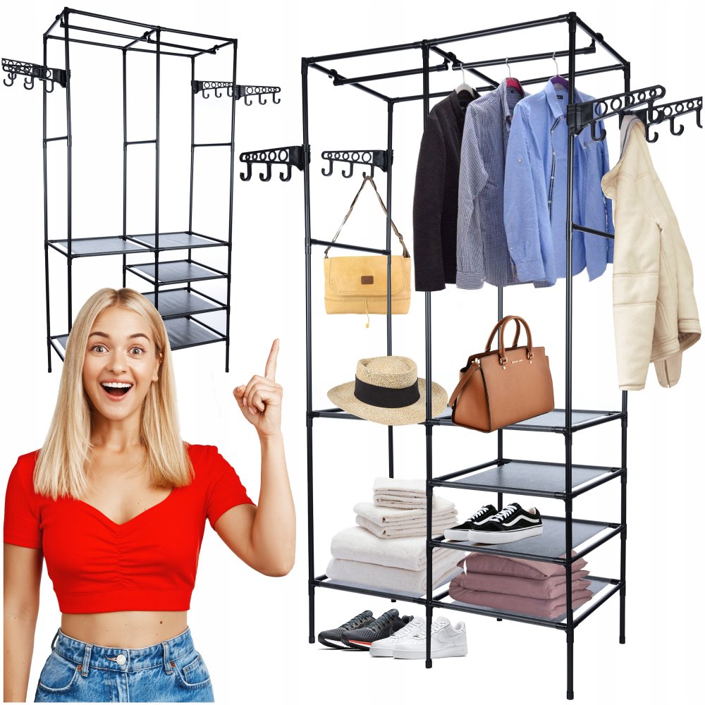 Large Clothes Hanger Rack Open Wardrobe with Storage Shelves Clothe Closet (6)
