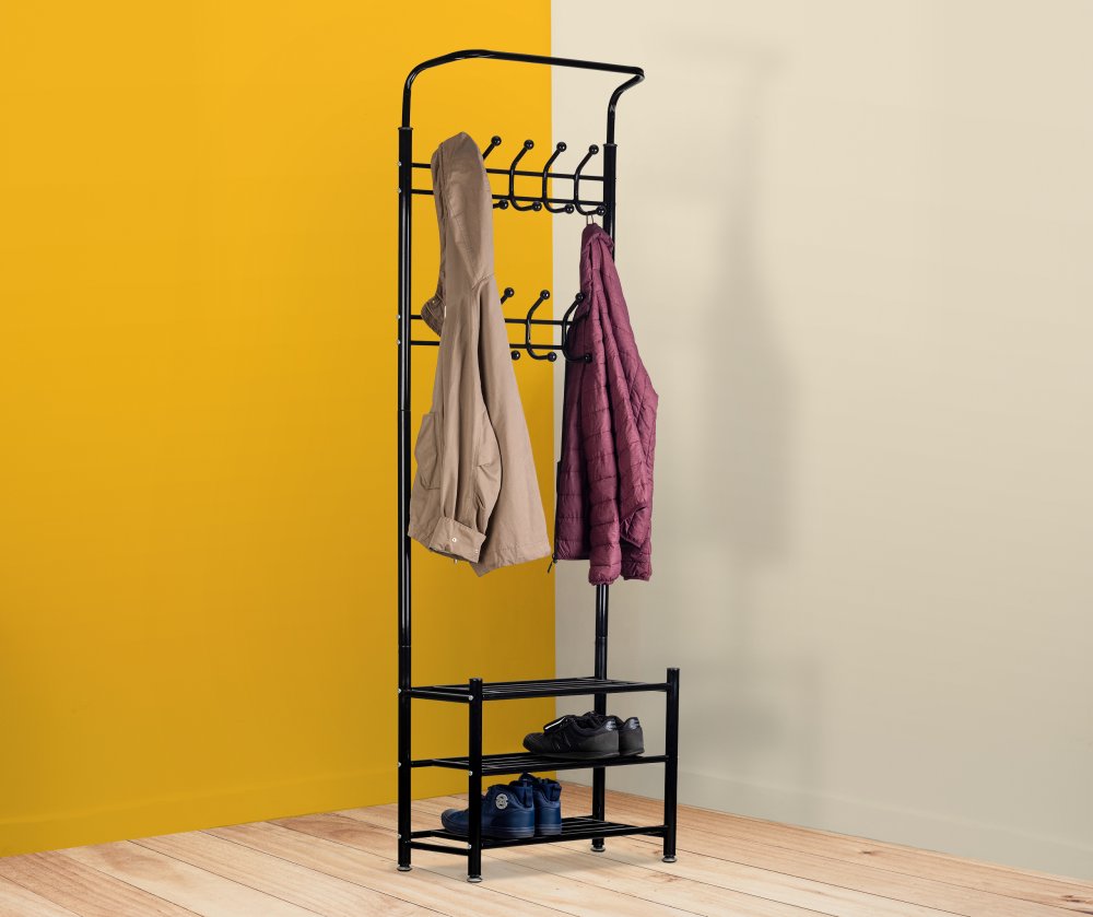 ModernHome Clothes Rack with 3-Tier Shoe Shelf GH-201, Black (0)