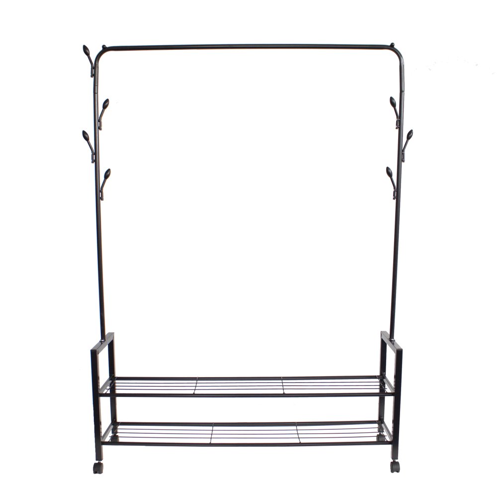 ModernHome Metal Garment Rack on Wheels with 2 Shelves, Black (0)
