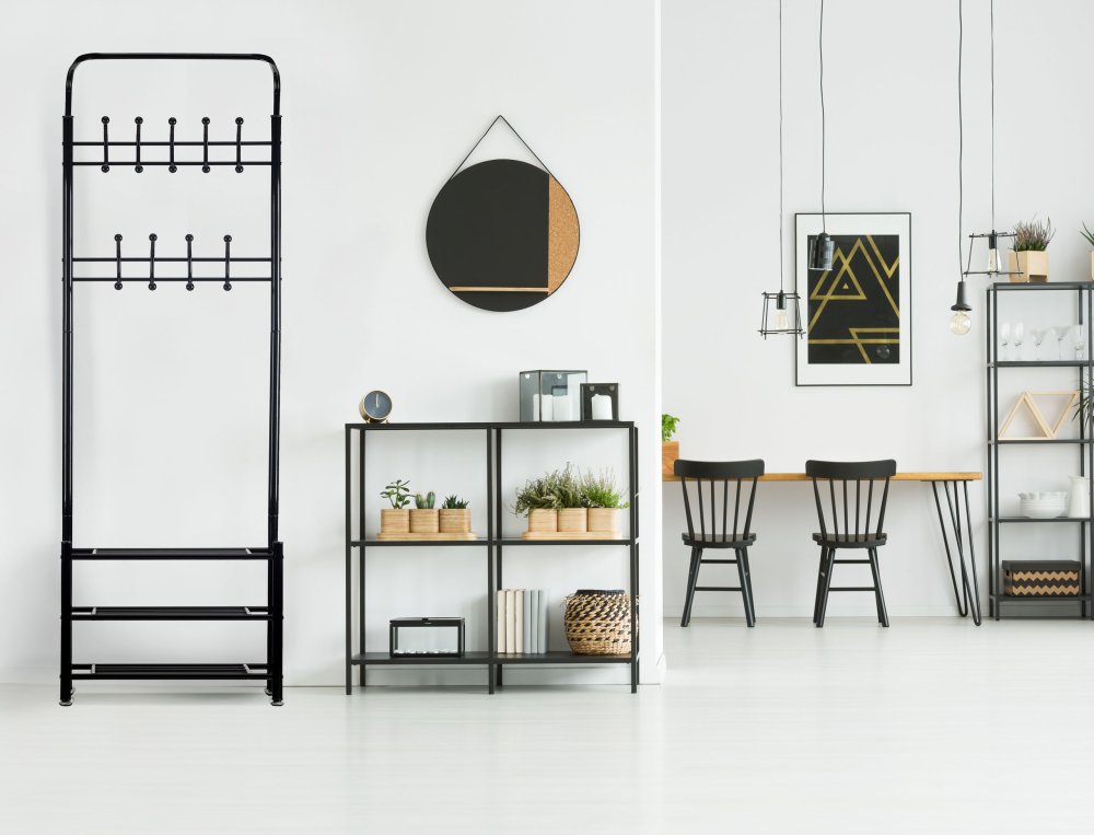 ModernHome Clothes Rack with 3-Tier Shoe Shelf GH-201, Black (1)