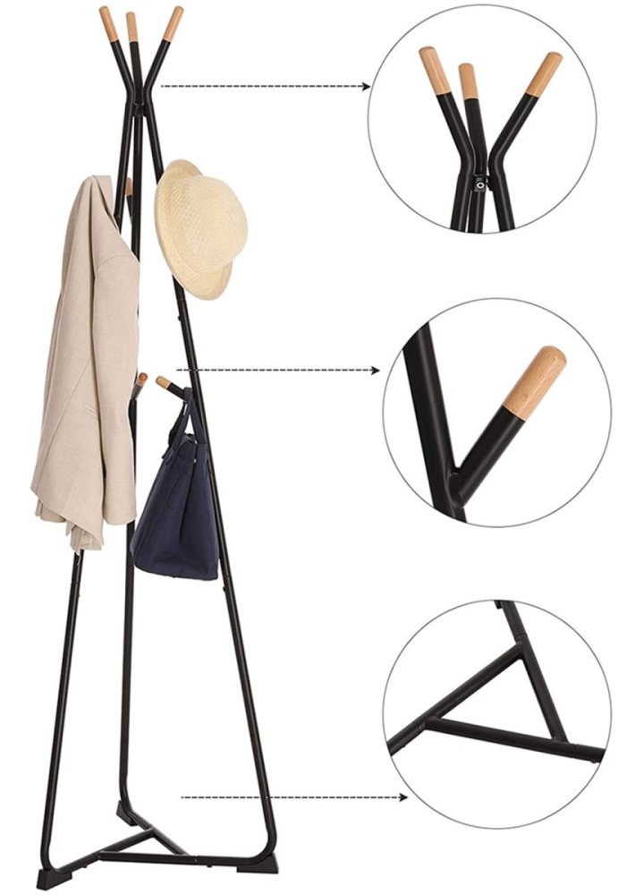 Freestanding Metal Coat Rack with Beech Wood Hooks (1)