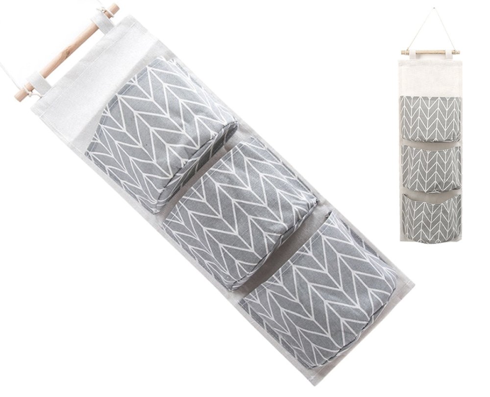 Hanging Wall Organizer with 3 Storage Pockets, Grey (0)