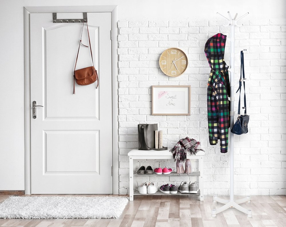 ModernHome Standing Coat Rack with 14 Hooks, 180 cm, White (2)