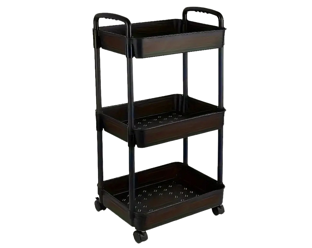 Three Level Storage Trolley on Wheels, Rolling Cart Organizer Shelf, Black (2)