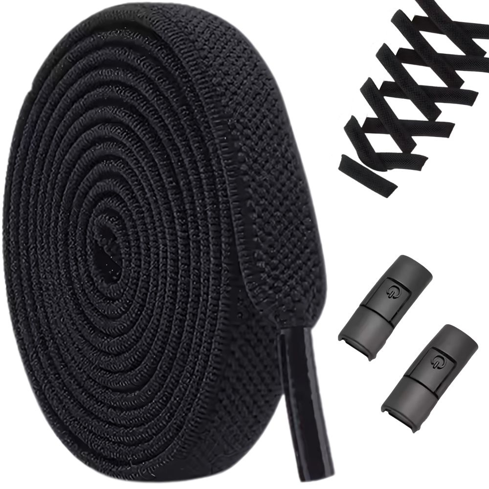 Elastic No-Tie Shoelaces with Metal Lock Buckle for Shoes, 100 cm, Black