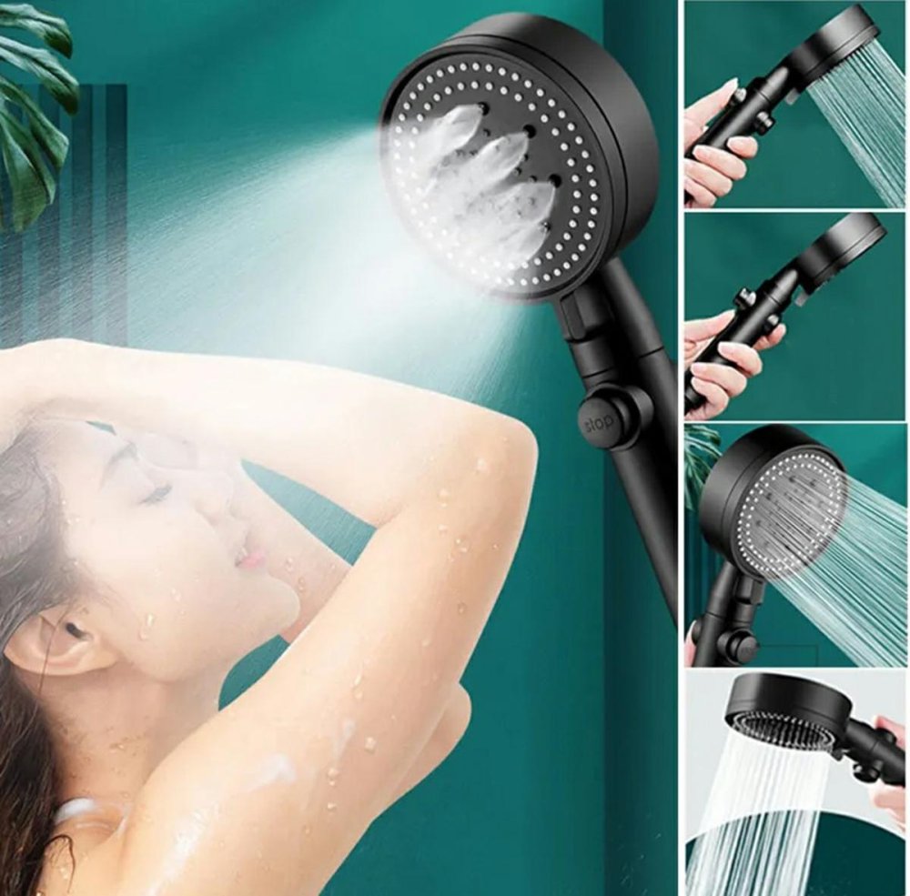Shower Head with Hose and Wall Mount, Black (0)