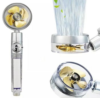 Water-Saving Turbo Shower Head with Propeller, Gold, without Hose
