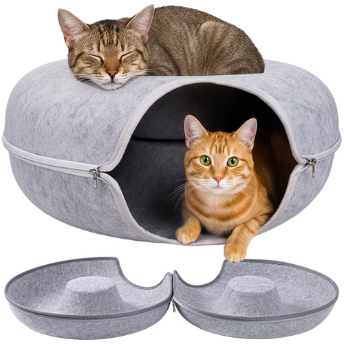 Purlov Felt Donut Cat Bed and Tunnel 25810, Grey