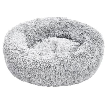 Plush Round Donut Pet Bed for Dogs and Cats 100 cm, Grey