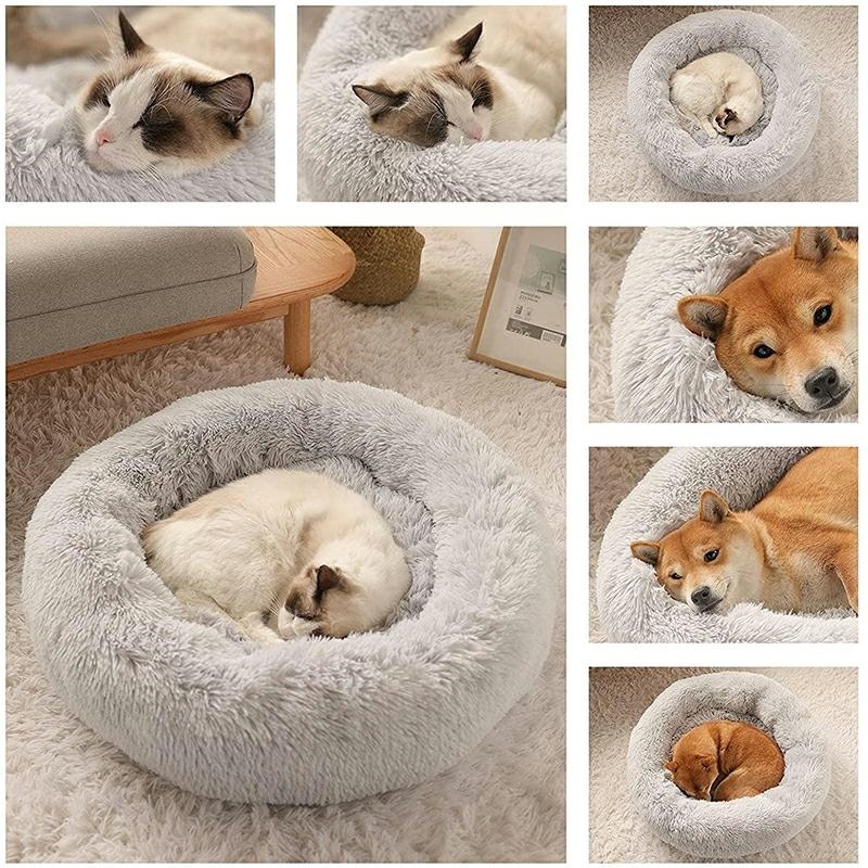Plush Donut Pet Bed for Dogs and Cats 60 cm, Calming Round Cuddler (1)
