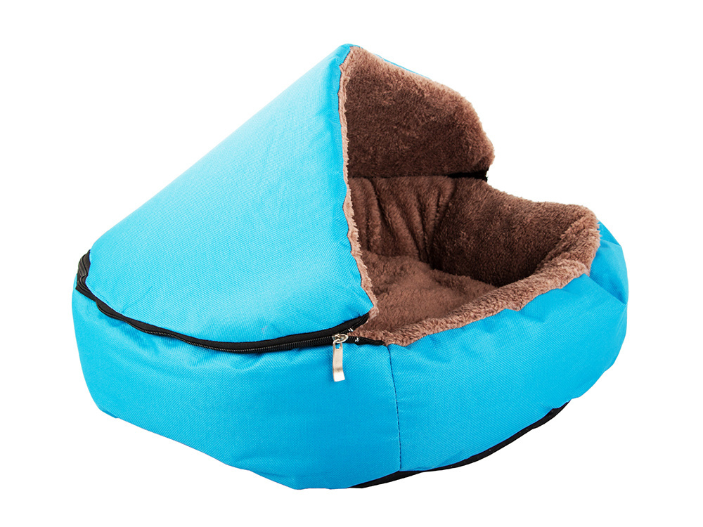 Soft pet house bed for cat or dog with removable roof, blue (1)
