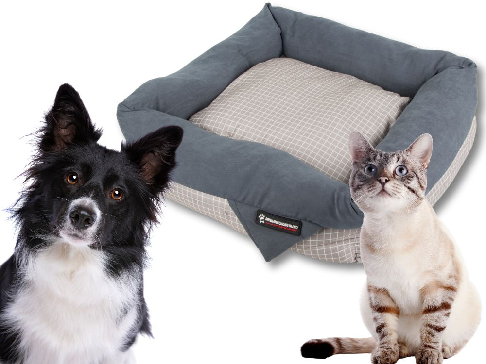 Soft pet bed for dogs and cats with removable cushion, 52x52cm, checkered (2)