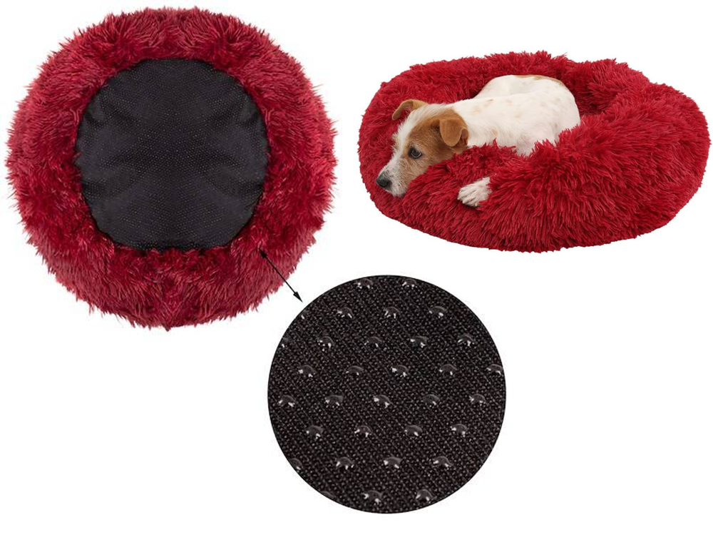 Plush Calming Donut Dog Bed for Large Dogs and Cats 80 cm, Burgundy (3)