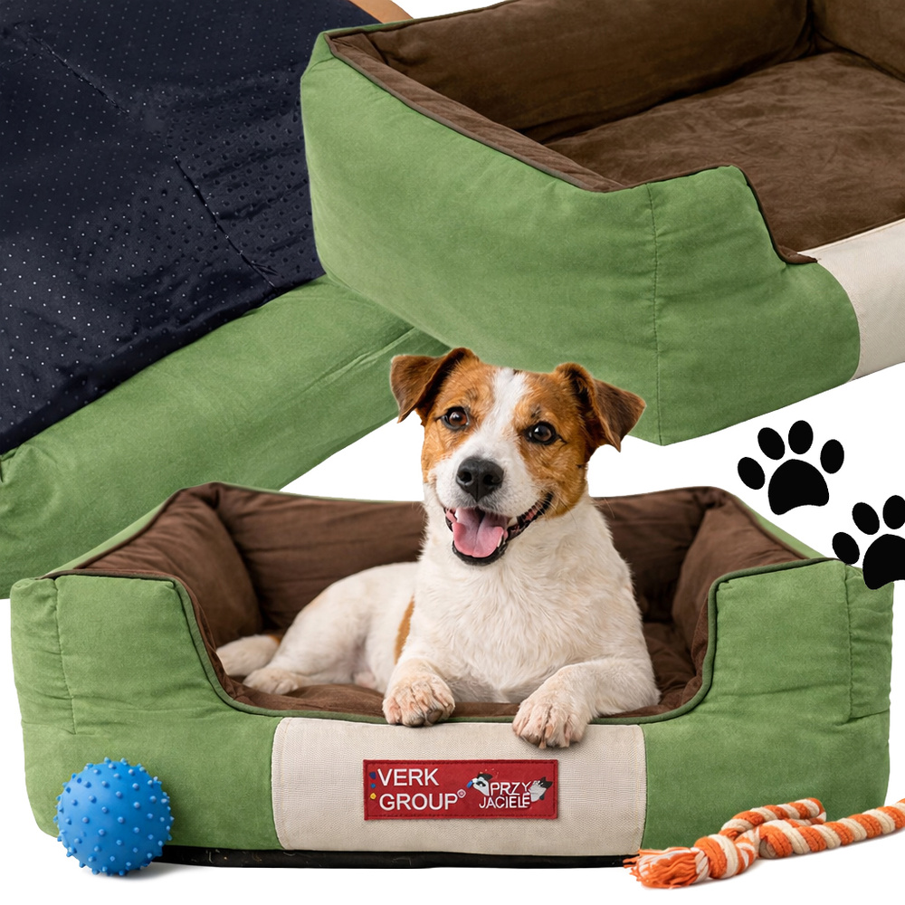 Cozy Bolster Dog Bed for Small Pets with Non-Slip Bottom, Size S, Green