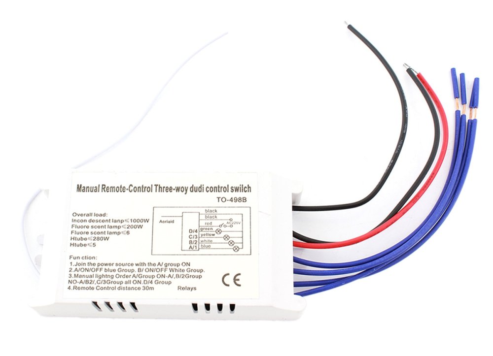 Wireless Light Switch 4-Channel with Remote Control, White (1)