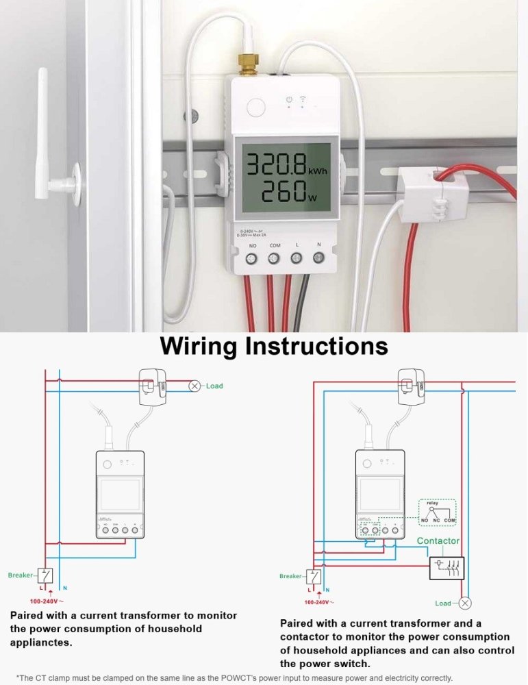 Sonoff POWCT Smart Wi-Fi Power Meter 100A with LCD Screen & CT Sensor (2)