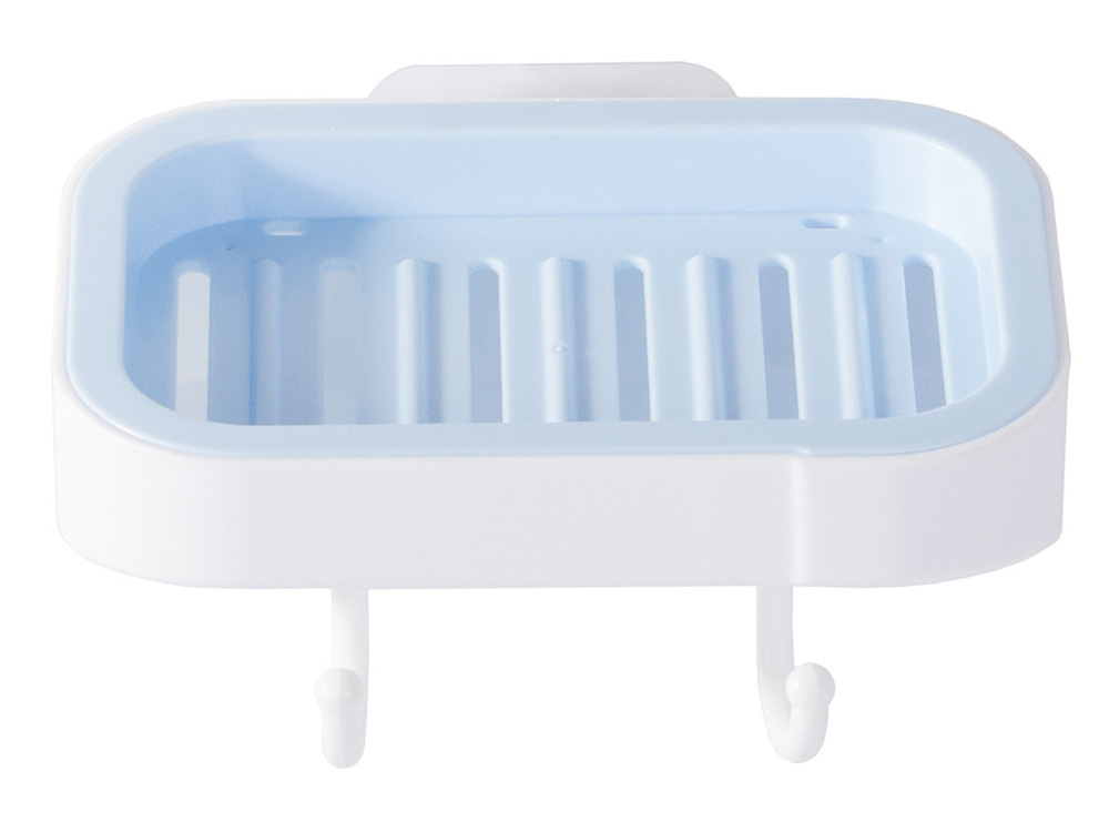 Wall-Mounted Soap Dish with Drainage and 2 Hooks, White (3)