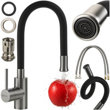 Ruhhy 26324 Flexible Kitchen Faucet with 360° Swivel Spout, Black/Silver