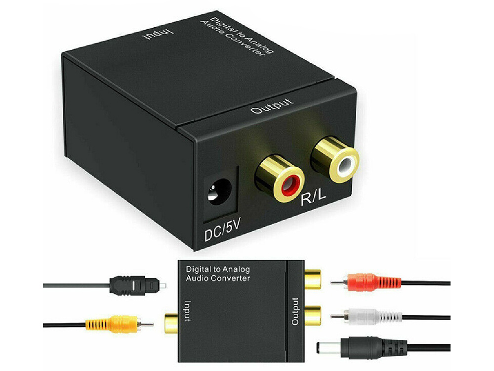 Digital to Analog Audio Converter Toslink SPDIF to 2x RCA Cinch, Black (0)