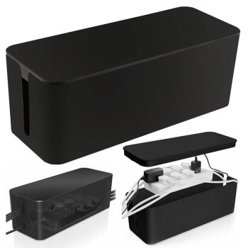 Dustproof Cable Storage and Management Box with Lid Cord Organizer, Black
