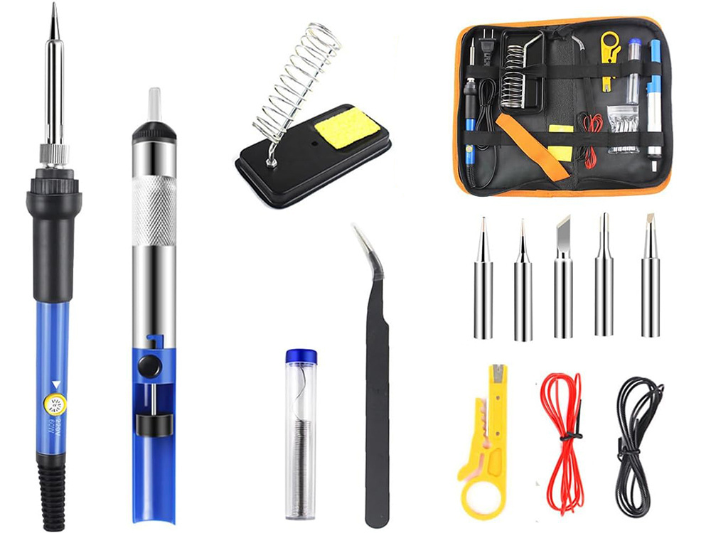 Precision soldering iron 60W, 200–450°C, set with desoldering pump, blue (0)