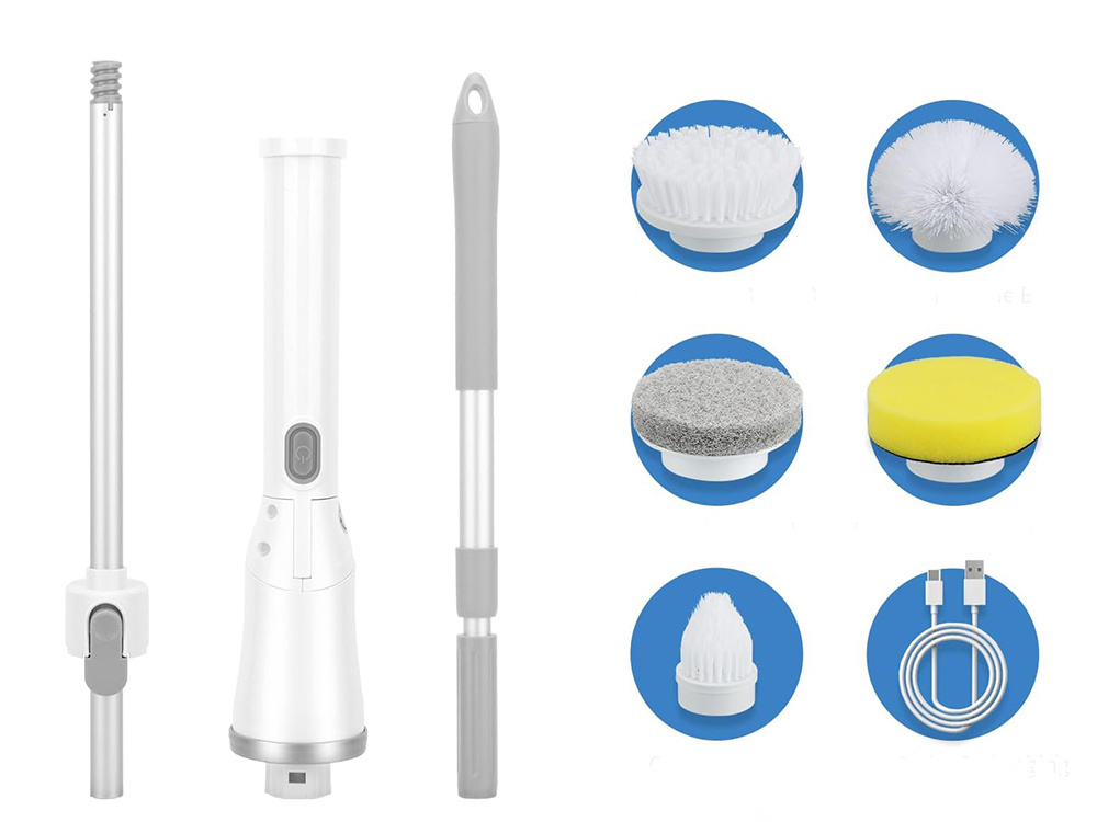 Electric Spin Scrubber with 6 Brush Heads and Extension Handle (3)