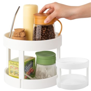 2-Tier Rotating Kitchen Organizer Turntable Spice Rack, White
