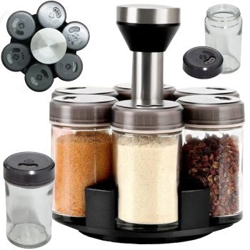 Spice Organiser with Rotating Rack, 6 Glass Containers