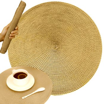 Round Woven Placemat, Cream, 38 cm