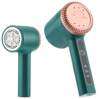 Compact fabric shaver with 6 blades, USB rechargeable, green-gold