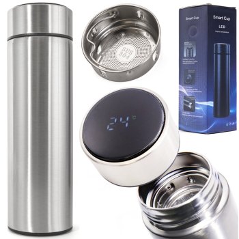 Smart Thermal Mug with LED Temperature Display, 500ml, Silver