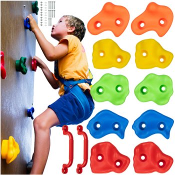 Kruzzel 25394 Children's Climbing Stones Rocks Indoor Outdoor Playground Climbing Wall Holds Grips, Set of 12