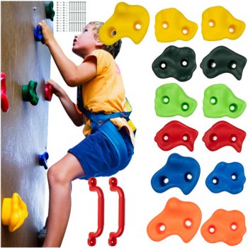 Kruzzel 25396 Children's Climbing Stones Rocks Indoor Outdoor Playground Climbing Wall Holds Grips, Set of 15