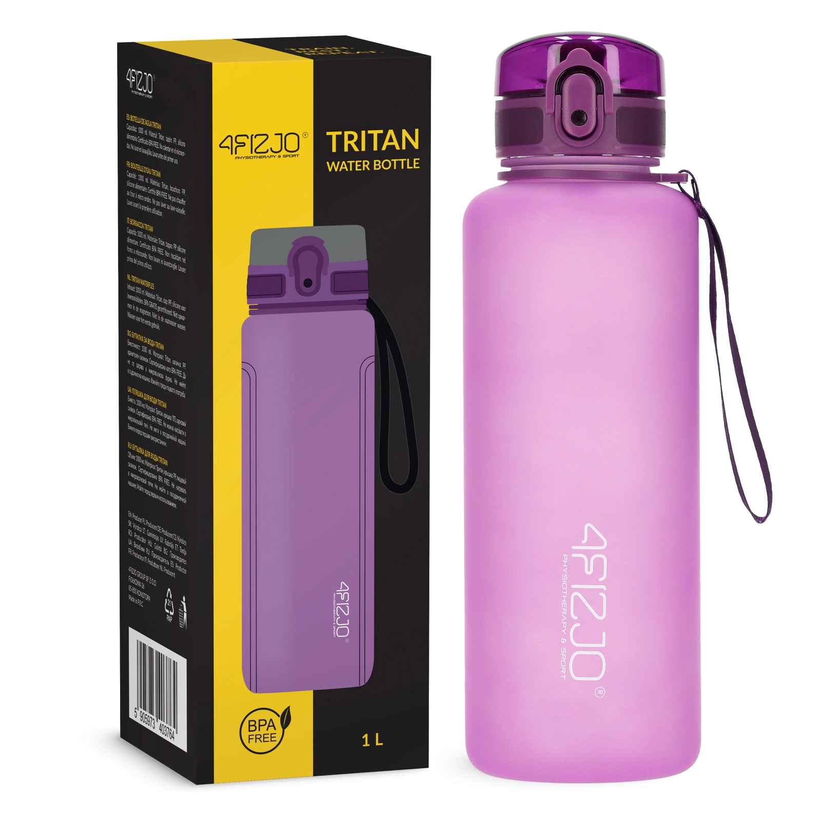 4FIZJO Tritan Sports Water Bottle 1L, Leakproof & BPA-Free, Pink