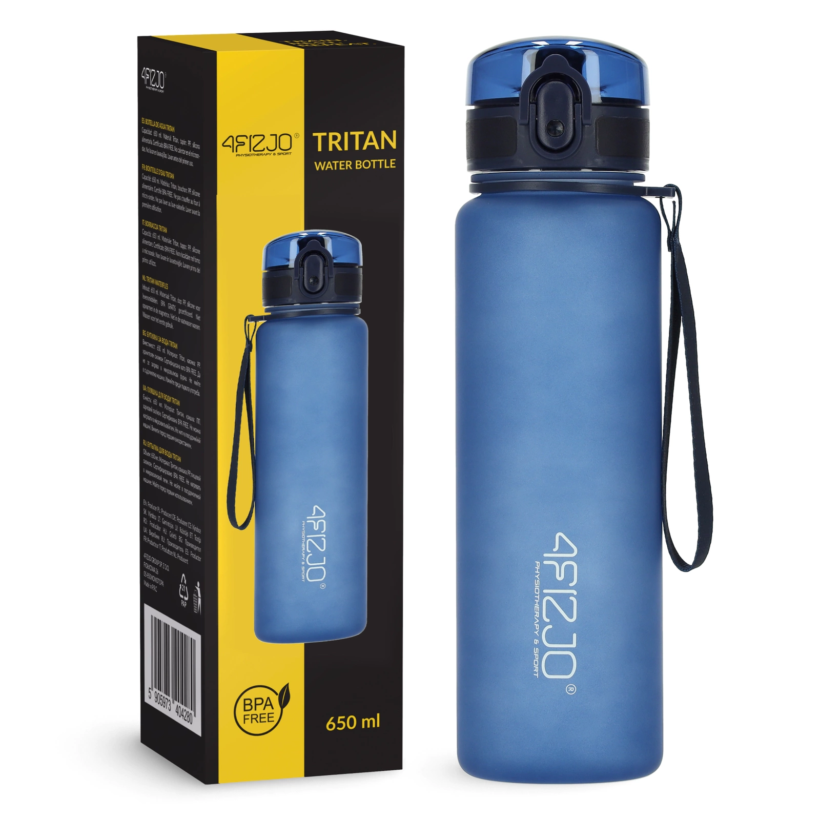 4FIZJO Sports Water Bottle 650ml, BPA-Free Tritan for Gym & Fitness, Blue