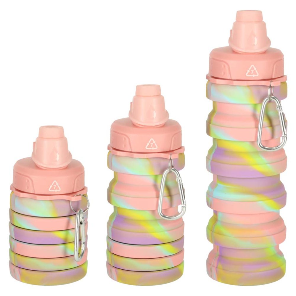 Collapsible Silicone Sports Water Bottle with Handle 500ml, Rainbow (3)