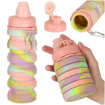 Collapsible Silicone Sports Water Bottle with Handle 500ml, Rainbow