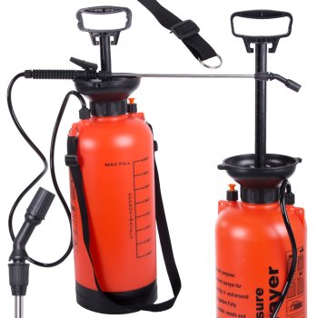 Hand pressure garden sprayer with long lance, 8L, shoulder strap, orange