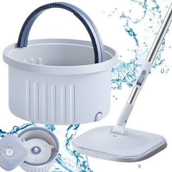 Square Flat Mop and Bucket Set with Wringer System and Microfiber Pad, Grey