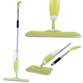 Sturdy Flat Spray Mop with Swivel Head and Microfiber Pad, Green