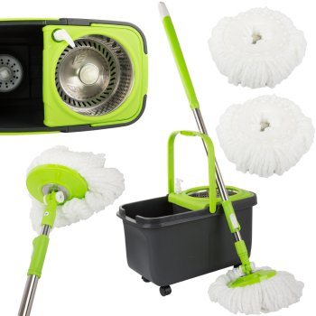 Rotating 360° mop set with bucket, dispenser and 2 microfiber pads
