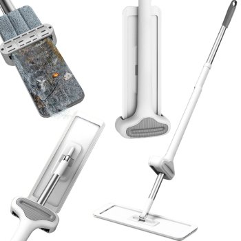 Self-Wringing Flat Mop with Microfiber Pad 125cm, Foldable, White