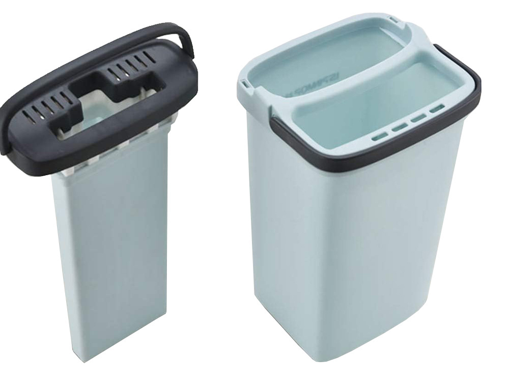 Flat mop with dual-chamber bucket and wringer, 3 microfiber pads (3)