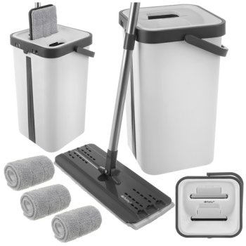 Dual Chamber Mop and Bucket Set Ruhhy 27232 with 3 Washable Microfiber Pads, 11L