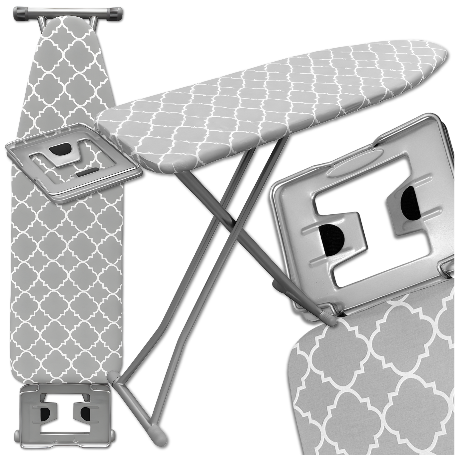 Premium Ironing Board 130x34cm with Adjustable Height 70-87cm and Iron Rest, Grey